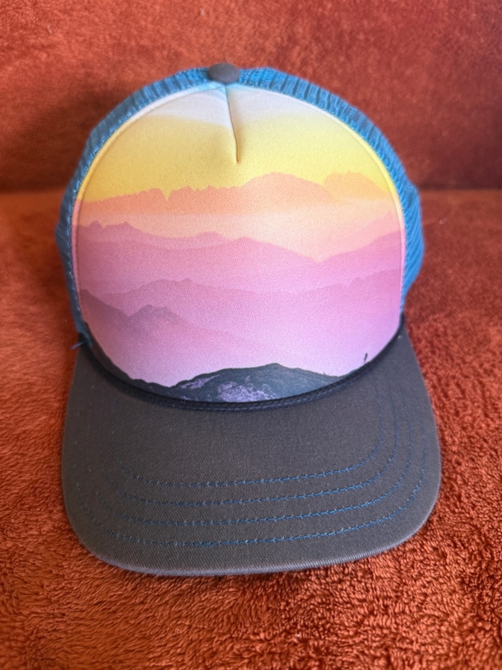 Pistil Mountain Sunrise Trucker Hat - Blue, Pink & Yellow (M)